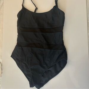 Pink Lily One Piece Swimsuit Black Sheer Stripes Small
